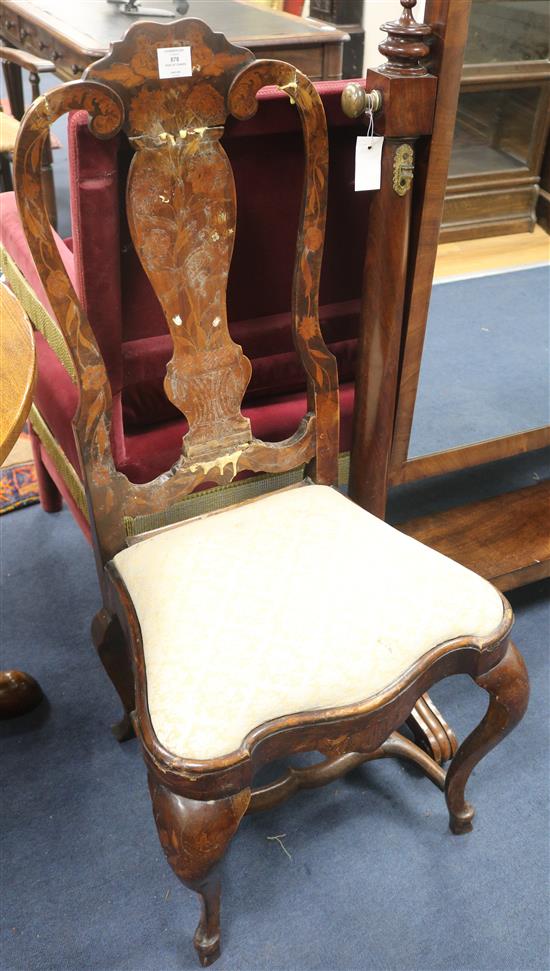 A pair of Dutch walnut and floral marquetry chairs, c.1730